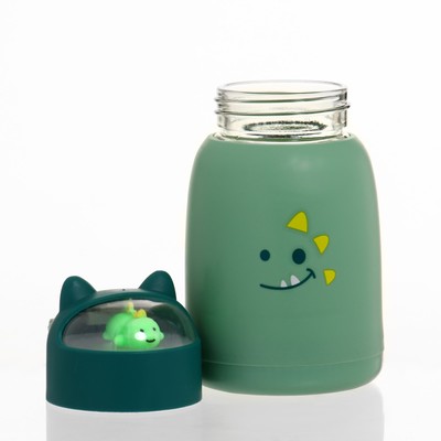 Бутылка для воды детская «Динозавр», 350 мл, стеклянная, зелёная