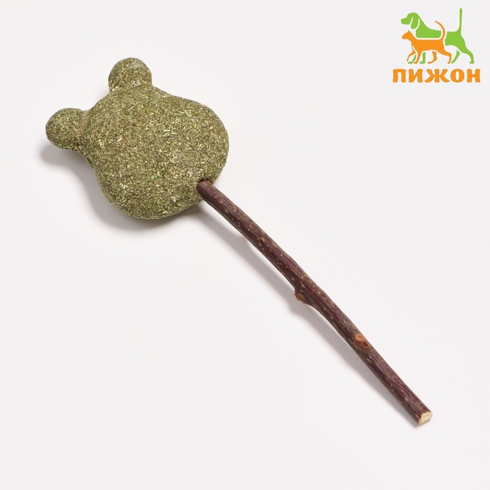 Игрушка для кошек из кошачьей мяты "Мишка" на палочке из мататаби - Фото 1
