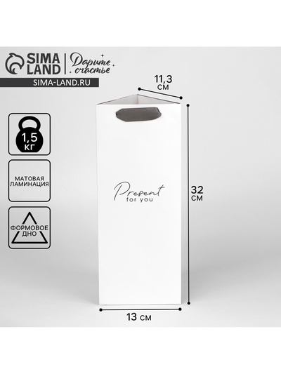 Пакет подарочный под бутылку, упаковка, «Present», 13×32×11 см