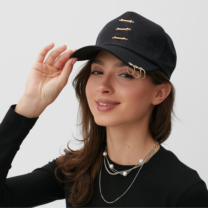 Бейсболка женская MINAKU цвет чёрный/золотой, размер 56-58 - Фото 1