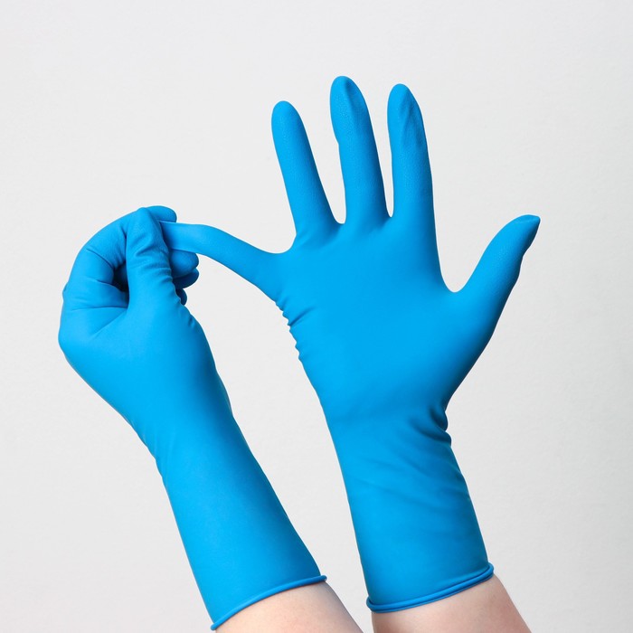 Перчатки латексные неопудренные High Risk, смотровые, нестерильные, текстурированные, размер L, 31 гр, 50 шт/уп (25 пар), цвет голубой - Фото 1