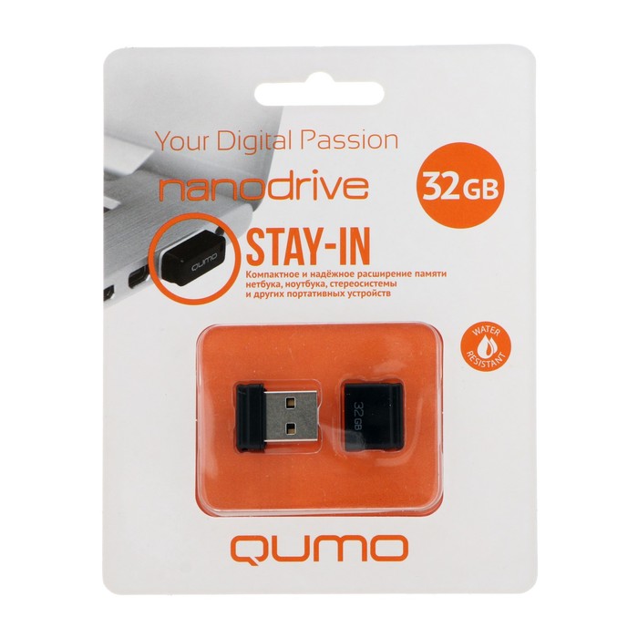 Флешка Qumo Nano Black, 32 Гб, USB2.0, черная - фото 51302392