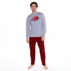 Пижама мужская, цвет серый/красный, размер 50 - фото 9982382