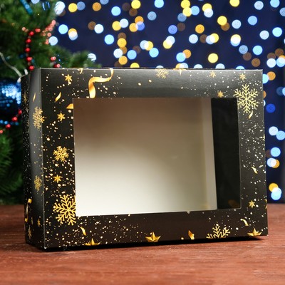 Подарочная коробка, с окном, сборная "Новогоднее волшебство", 24 х 17 х 8 см