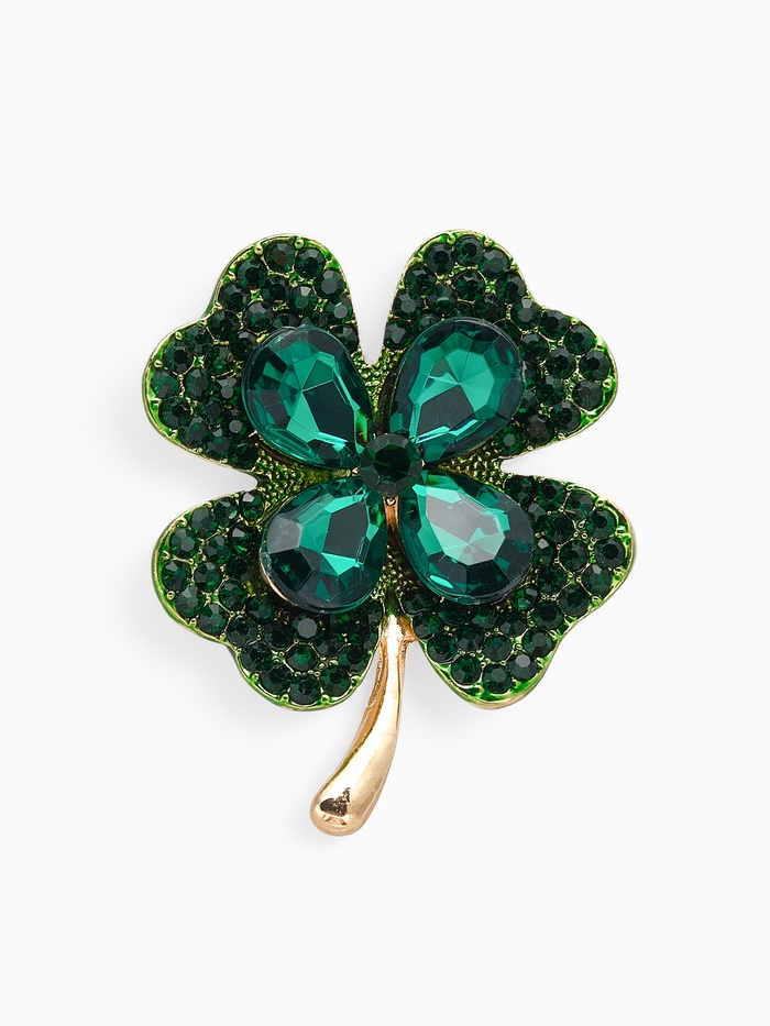 Брошь «Клевер» на удачу, цвет изумрудный в золоте - Фото 1