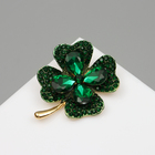 Брошь «Клевер» на удачу, цвет изумрудный в золоте - Фото 3