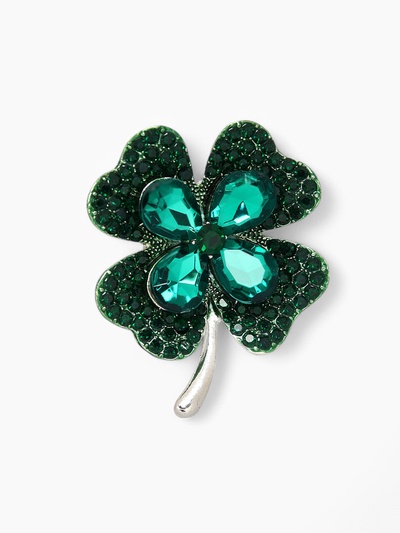 Брошь «Клевер» на удачу, цвет изумрудный в серебре