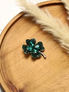 Брошь «Клевер» на удачу, цвет изумрудный в серебре - Фото 2