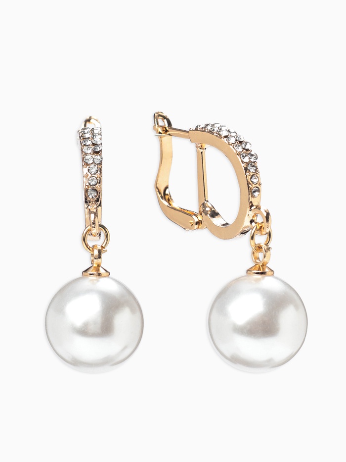 Серьги с жемчугом «Грейс», две бусины, белые в золоте, шар №20