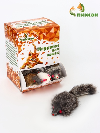Мышь из натурального меха, 7.5 см, микс белая/серая, фасовка 30 шт.