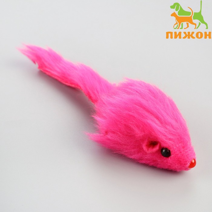 Мышь меховая однотонная 6,5 см, розовая - Фото 1