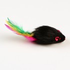 Мышь меховая однотонная с перьями 6,5 см, чёрная - Фото 2
