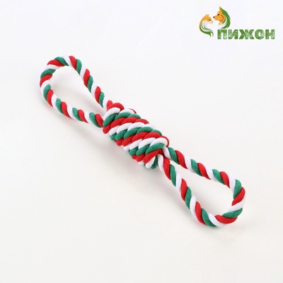 Игрушка тренировочная канатная, до 30 см, 70 г, белая/зелёная/красная