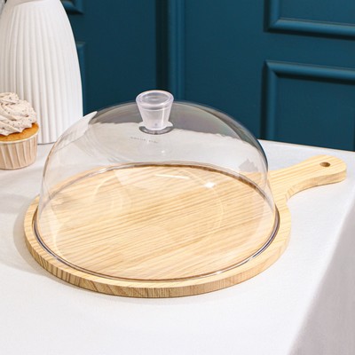 Блюдо для подачи с крышкой клош Доляна «Древо», d=28 см, дерево