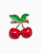 Брошь «Вишенки» пара с листом, красно-зелёная в золоте - Фото 1