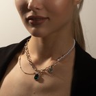 Колье «Капля» цветок, цвет бело-зелёный в серебре, 35 см - Фото 4