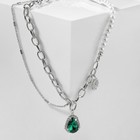 Колье «Капля» цветок, цвет бело-зелёный в серебре, 35 см - Фото 2