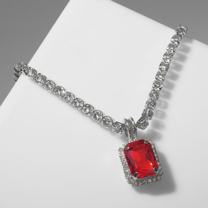 Колье «Драгоценность» квадрат, бело-красное в серебре, 36 см - Фото 1