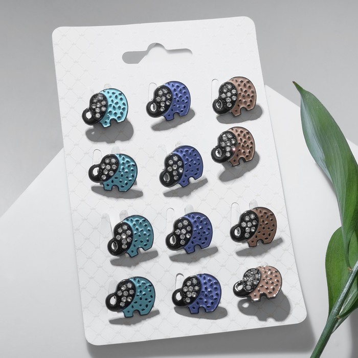 Брошь "Слон" мини, цвет МИКС в чёрном металле (неделимая фас.12шт, цена за шт)