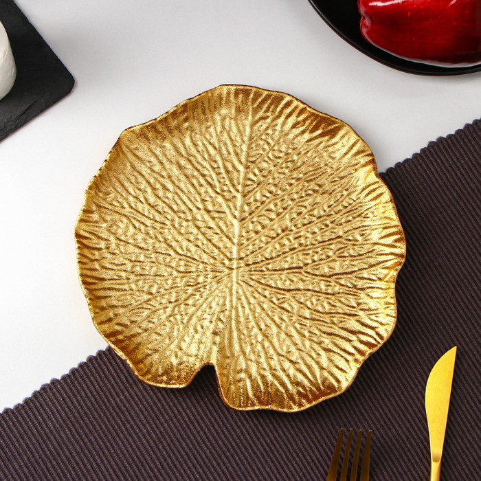 Блюдо для фруктов Доляна «Кувшинка», 20×19 см, золотое - Фото 1