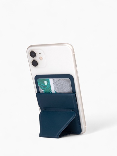 Картхолдер на телефон клеящийся, искусственная кожа, цвет синий