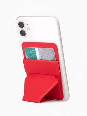 Картхолдер на телефон клеящийся, с подставкой, красный