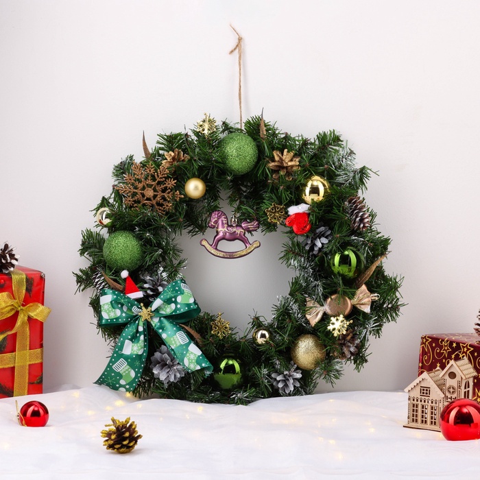 Интерьерный венок новогодний «Рождество», на дверь, ручная работа - Фото 1