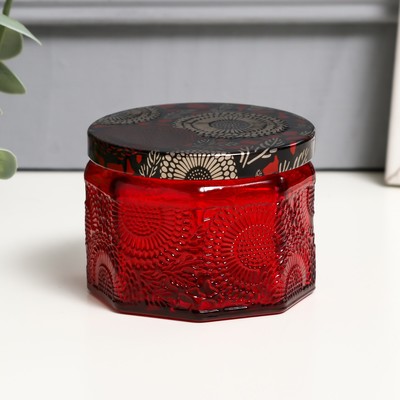 Банка для свечей стеклянная с крышкой «Цветочная» красная, многогранник 5×7×7 см, МИКС