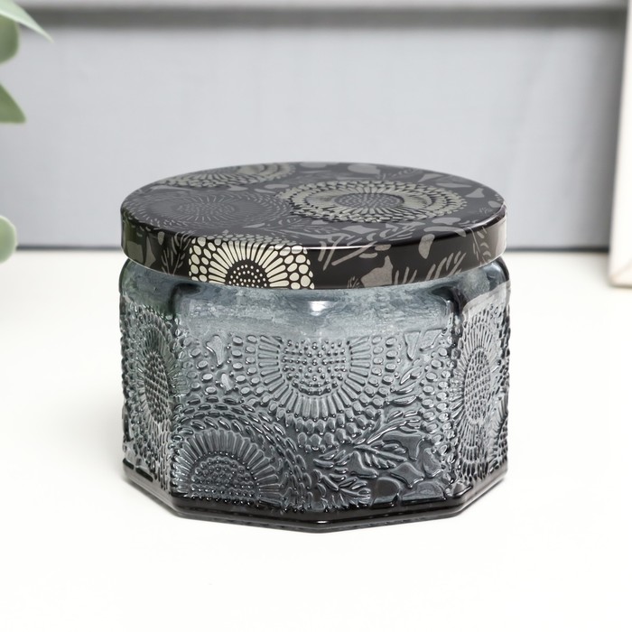 Банка для свечей стеклянная с крышкой «Цветочная» серая, многогранник 5×7×7 см, МИКС - Фото 1