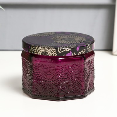 Банка для свечей стеклянная с крышкой «Цветочная» фиолетовый, многогранник 5×7×7 см, МИКС