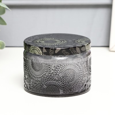 Банка для свечей стеклянная с крышкой «Цветочная» серая, круглая 5×7×7 см