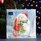 Салфетки новогодние бумажные Art Bouquet «Девочка и снеговик», 3 слоя, 33×33 см, 20 шт. - Фото 4