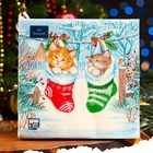 Новогодние салфетки бумажные Art Bouquet «Новогодний подарок Котята», 3 слоя, 33x33 см, 20 шт - Фото 4