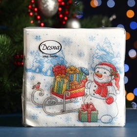 Салфетки бумажные "Desna Design" Снеговик с подарками, 1 слой, 24x24, 40 листов