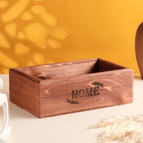 Кашпо деревянное с гравировкой "HOME" коричневый 25х15х9 см