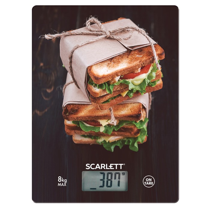 Весы кухонные Scarlett SC-KS57P56, электронные, до 8 кг, рисунок "Бутерброды" - фото 1908993024