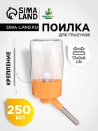 Поилка для грызунов, 250 мл, крепление-пружинка, оранжевая - Фото 1