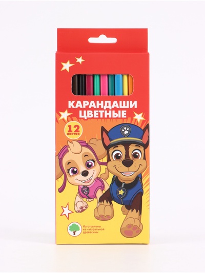Цветные карандаши 12 цветов, «Щенки»