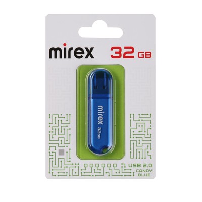 Флешка Mirex CANDY BLUE, 32 ГБ, USB 2.0, чтение до 25 Мб/с, запись до 15 Мб/с, синяя