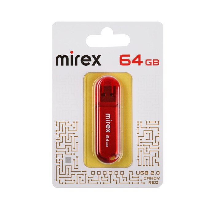 Флешка Mirex CANDY RED, 64 Гб ,USB2.0, чт до 25 Мб/с, зап до 15 Мб/с, красная - фото 51302450