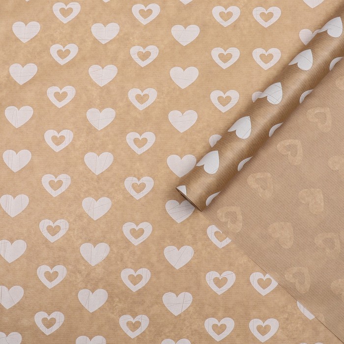 Бумага упаковочная крафт "Сердечки", 0,6 х 10 м - Фото 1