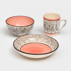 Набор керамической посуды "Алладин", 3 предмета: салатник 700 мл, тарелка 20 см, кружка 350 мл, розовый, 1 сорт, Иран - Фото 3