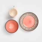 Набор керамической посуды "Алладин", 3 предмета: салатник 700 мл, тарелка 20 см, кружка 350 мл, розовый, 1 сорт, Иран - Фото 4