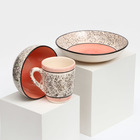 Набор керамической посуды "Алладин", 3 предмета: салатник 700 мл, тарелка 20 см, кружка 350 мл, розовый, 1 сорт, Иран - Фото 7