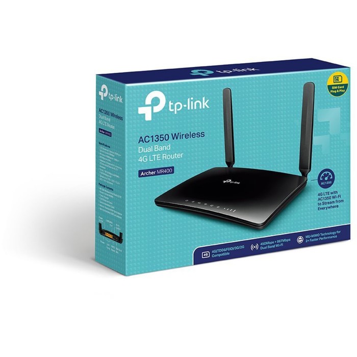 Wi-Fi роутер TP-Link Archer MR400, 1317 Мбит/с, 4 порта 100 Мбит/с, чёрный - фото 51302501