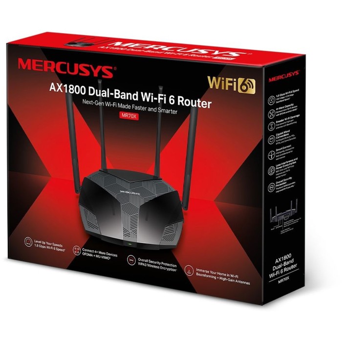 Wi-Fi роутер Mercusys MR70X, 1775 Мбит/с, 3 порта 1000 Мбит/с, чёрный - фото 51302504