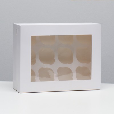 Упаковка под 12 капкейков с окном, белая, 32,5 х 25,5 х 10 см