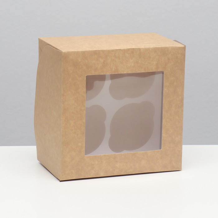 Упаковка под 4 капкейка с окном, крафт, 16 х 16 х 10 см - Фото 1