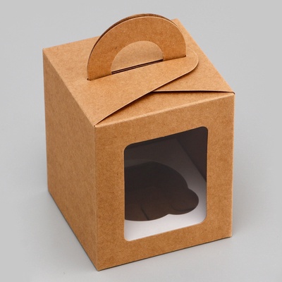 Коробка для 1 капкейка, крафт, 9.2×9.2×11.1 см