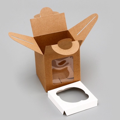 Коробка для 1 капкейка, крафт, 9.2×9.2×11.1 см